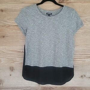 Express Gray Tee with Black Chiffon Like Hem Size XSmall